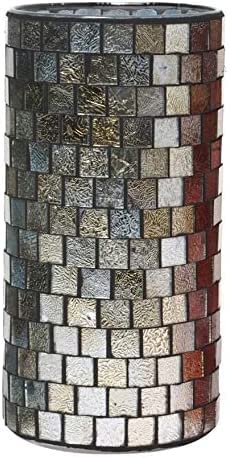 Hosley Set of 4 Mosaic Glass Tea Light Candle Holder - Your Choice of Colors and Size. Ideal Gift for Wedding Party Favor Spa home Bridal Reiki Meditation O7 (C-Silver, 7.87" High)