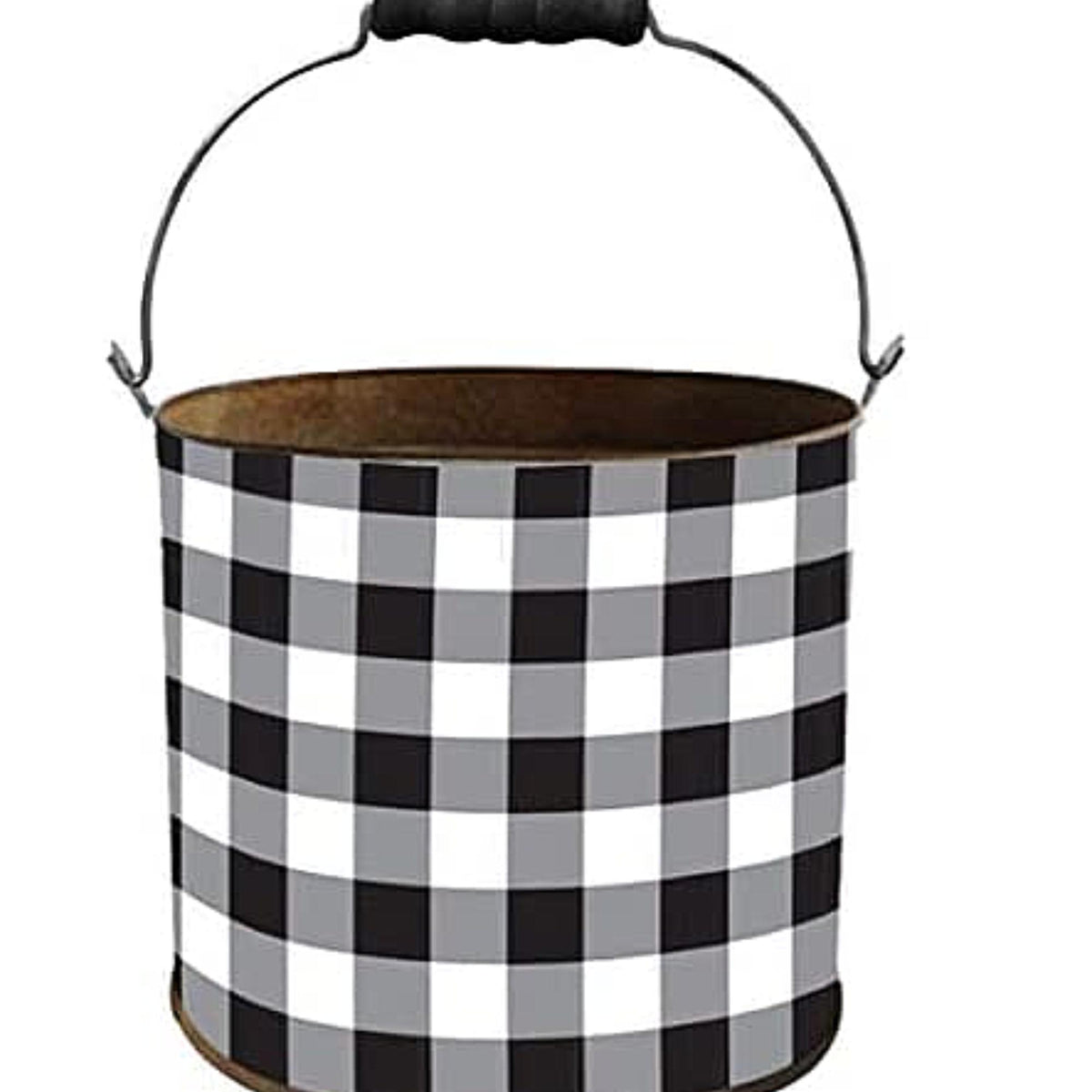HOSLEY® Iron Check Pot/ Planter, Black and White Color, 7inches High