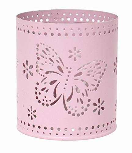 Hosley's Set of 6, 3.5'' High Pink Metal Laser Cut Candle Holders w/Glass Cup Included. Ideal Weddings, Parties Special Events. W1