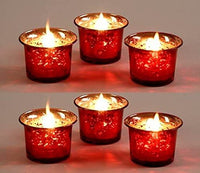 Hosley Set of 6 Metallic Antique finish Red Glass Candle Tealight Holder. Ideal Gift for Wedding Bridal Party Reiki LED Votive Tea Light Gardens O4