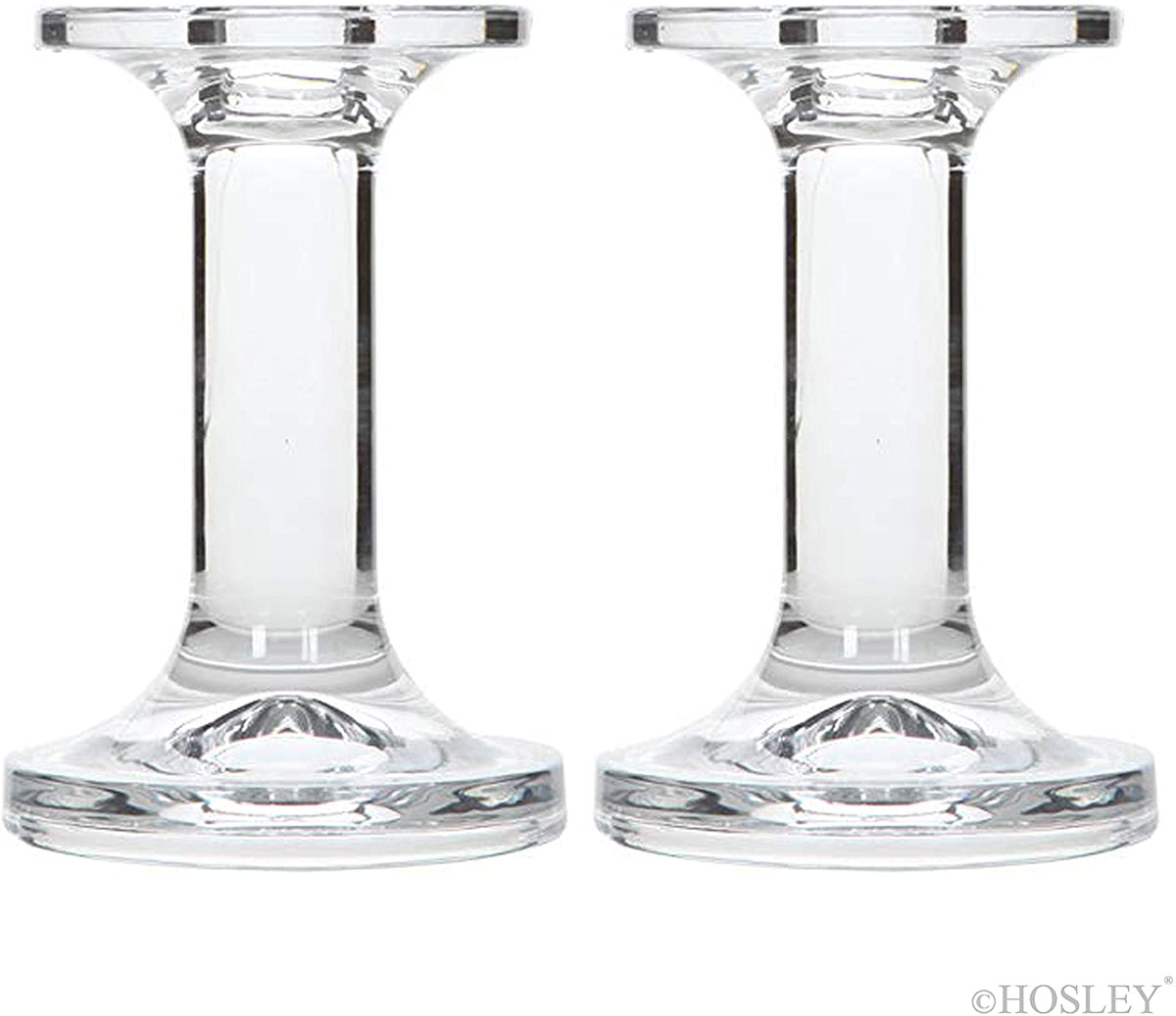 Set of 2 Clear Glass Taper Candle Holders 5 Inch High. Ideal Gift for Wedding Party Favor Spa Home Bridal Reiki. O5