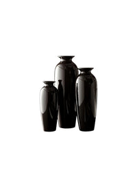 Ceramic Vase Set,  Black Glazed,  Set of 3,  12"H, 10"H, 8"H