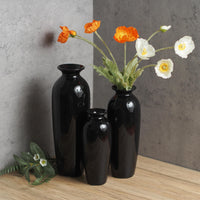 Ceramic Vase Set,  Black Glazed,  Set of 3,  12"H, 10"H, 8"H