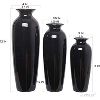 Ceramic Vase Set,  Black Glazed,  Set of 3,  12"H, 10"H, 8"H