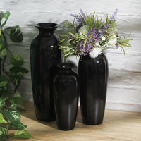 Ceramic Vase Set,  Black Glazed,  Set of 3,  12"H, 10"H, 8"H