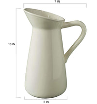 Ceramic Pitcher Vase,   Cream Color, 10 inches Tall