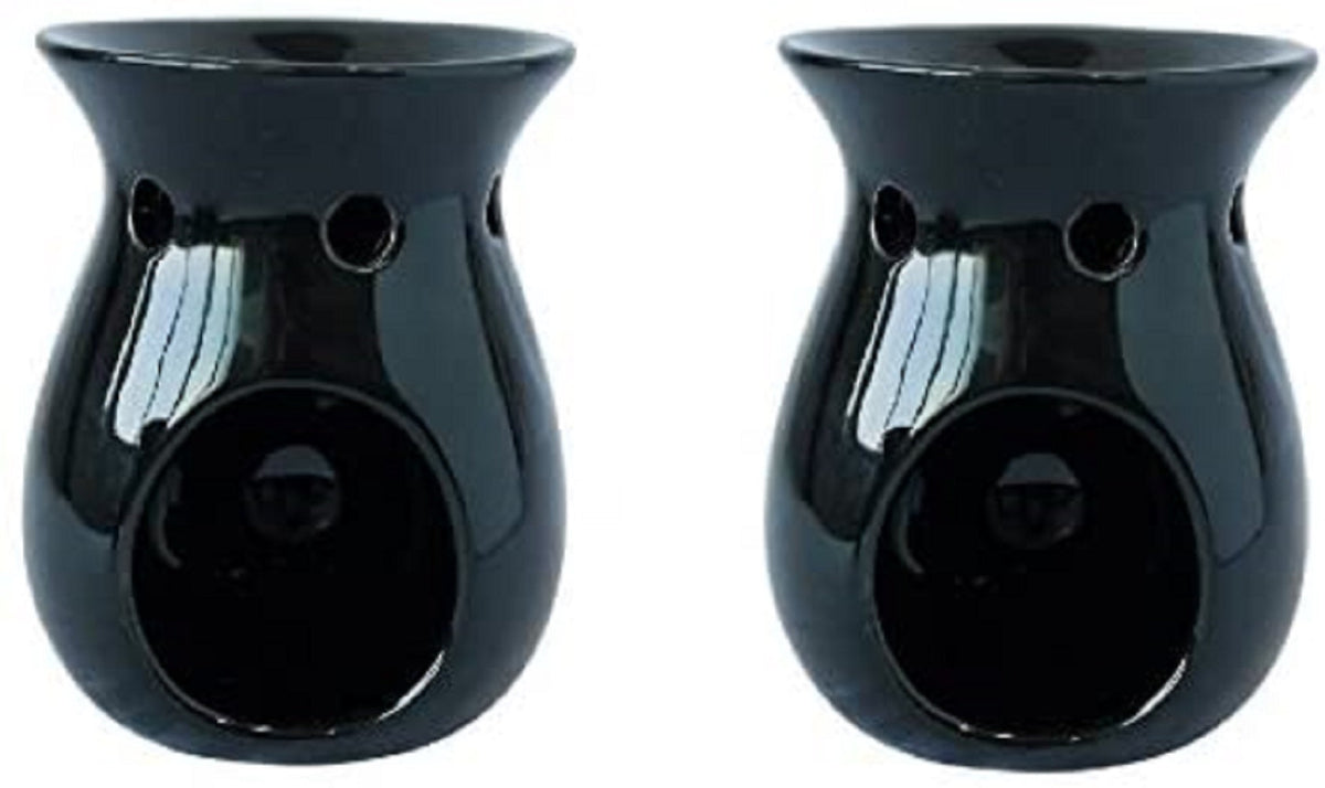 Set of 2 Black Ceramic Oil Warmers 5.3 Inches High. Ideal for Spa and Aromatherapy. Use with Brand Wax Melts Cubes Essential Oils and Fragrance Oils