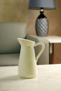 Ceramic Pitcher Vase,   Cream Color, 10 inches Tall