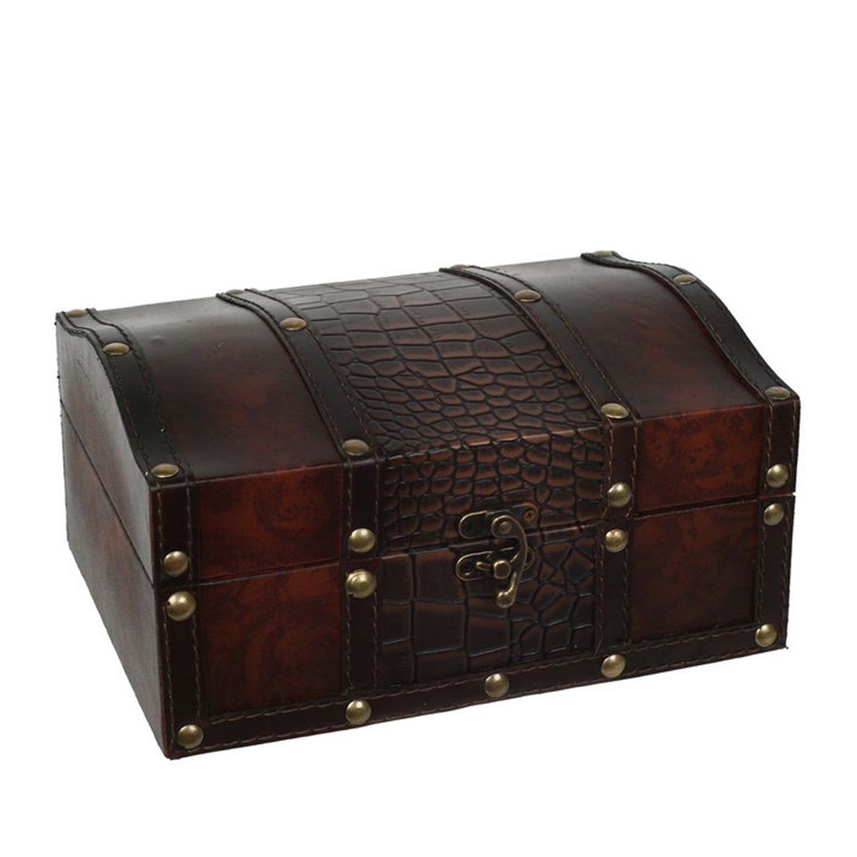 Wood Storage Box with Leather Clasp, 9 inches Long