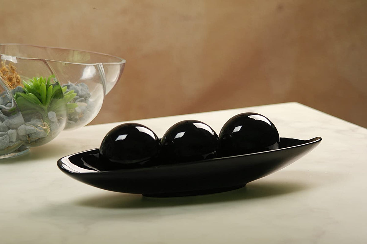 Ceramic Decorative Bow and Orb set,  Black Glazed