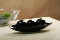 Ceramic Decorative Bow and Orb set,  Black Glazed