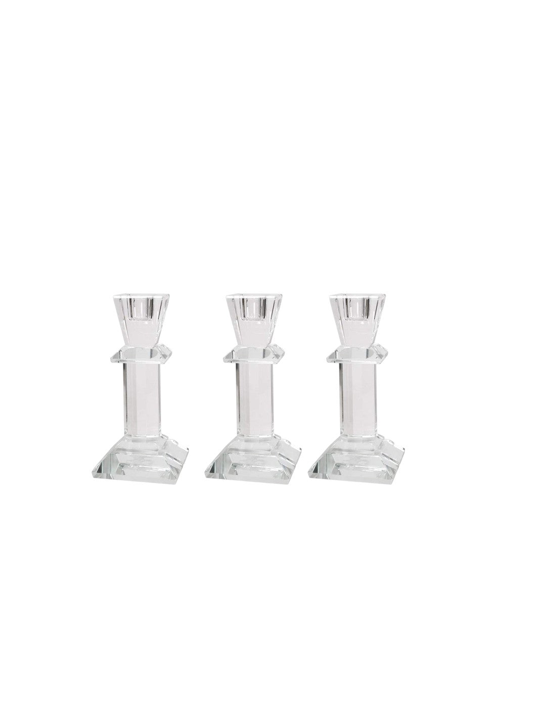 Clear Glass Taper Holders, Set of 3, 4.25 inches High each