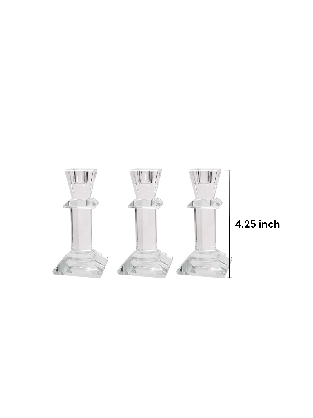 Clear Glass Taper Holders, Set of 3, 4.25 inches High each