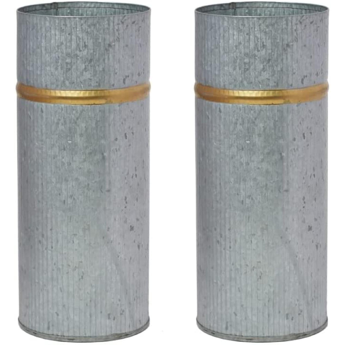 HOSLEY® Galvanized Vases with Gold Rim,  Set of 2,  10 inches High each