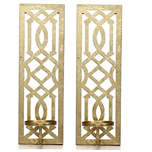 Hosley Set of 2 Metal Gold Wall Sconce 16.5 Inch High - Your Choice of Colors/Design. Great Wall Decor Ideal Gift for Wedding Party Spa Home Decor O5