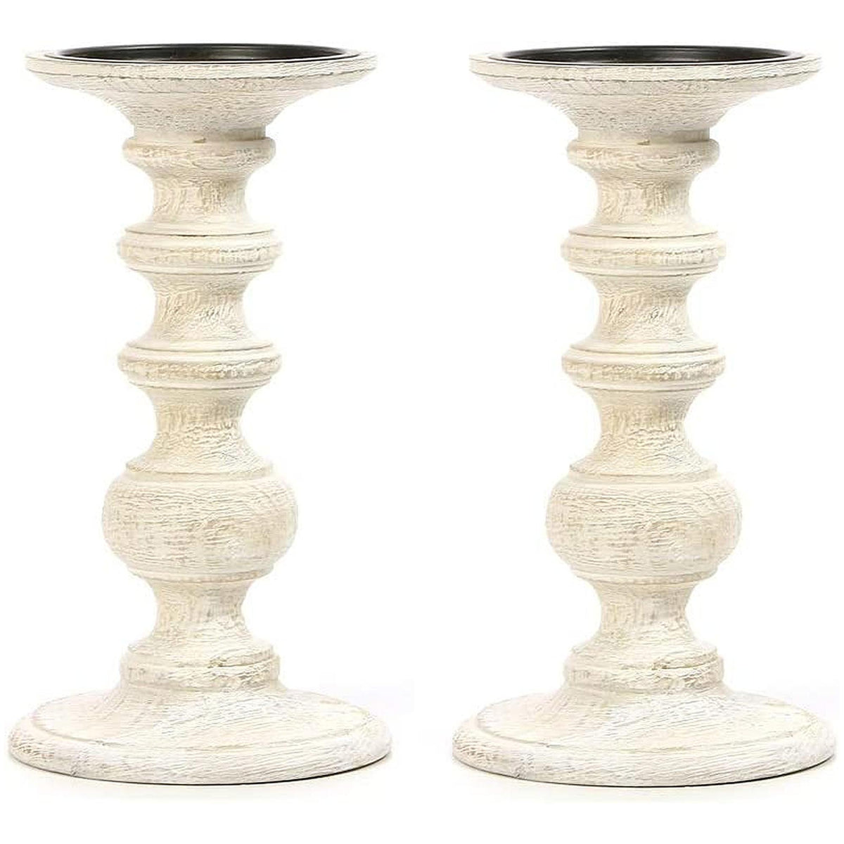 HOSLEY®  Wood Pillar Candle Holder, White Color, Set of 2, 9 inches High each