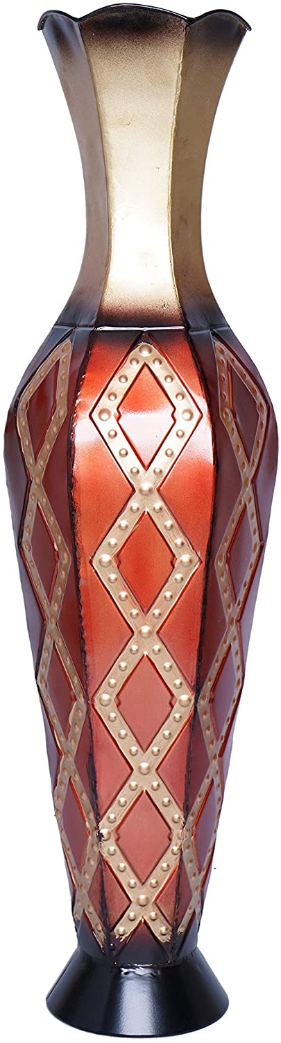 Decorative Red Gold Embossed Metal Tall Floor Vase 26 Inch High. Ideal Gift for Weddings Party Spa Reiki Meditation Settings P9