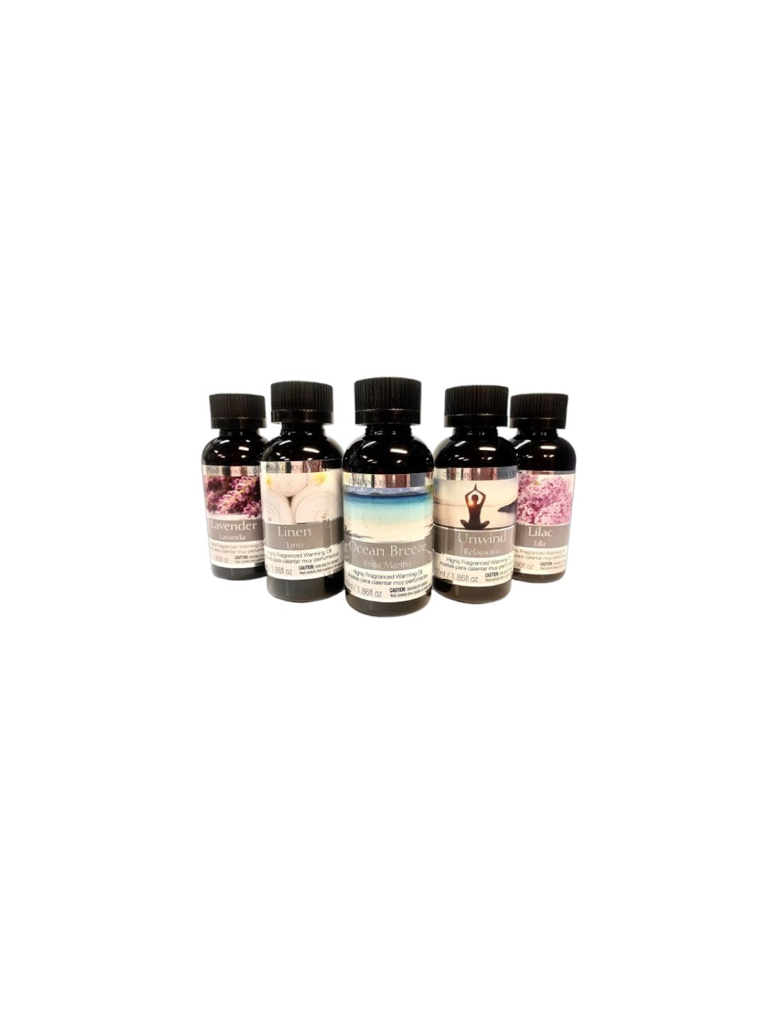 Set of 5 Assorted Fragrance Warming Oils 55ml Each-Lavender, Linen, Ocean Breeze, Unwind, Lilac. Ideal for spa Meditation Bathroom Wellness