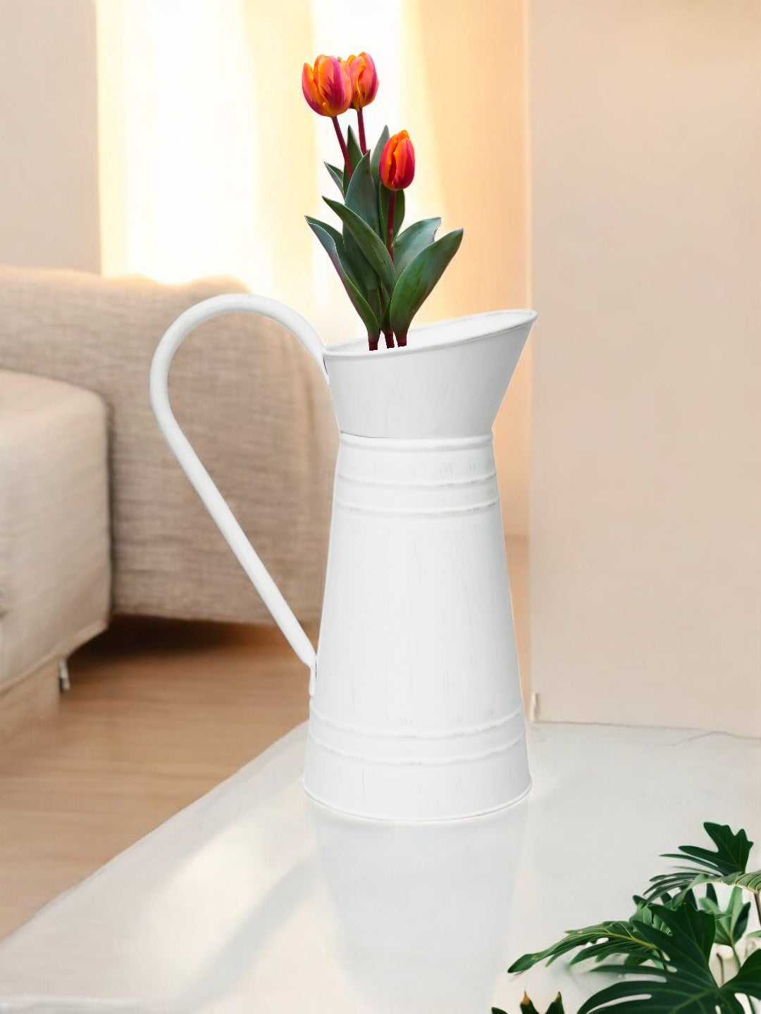 Metal Pitcher Vase, Farmhouse Rustic Watering Can Flower Jug