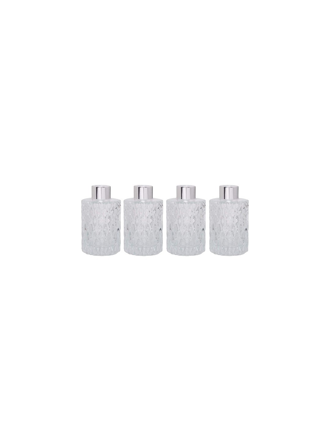 Set of 4 Mid Century Modern Glass Diffuser Bottles 4 Inch High. Ideal for Use with Essential Oils Replacement Diffusers and Reed Sticks DIY Crafts O3 Silver