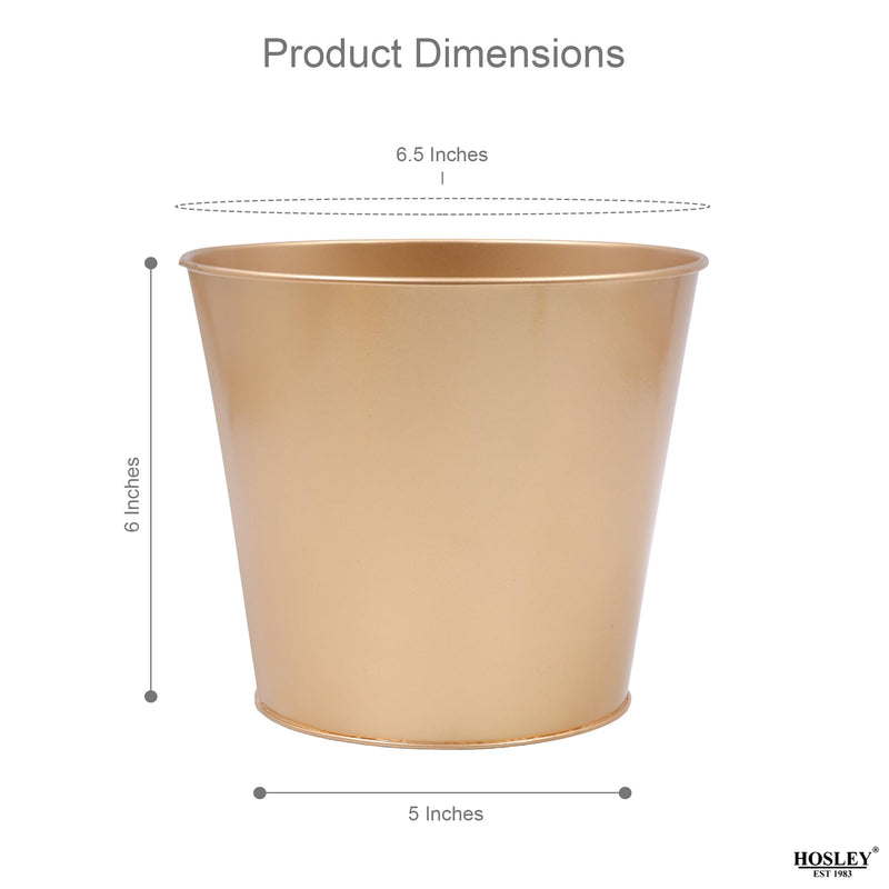 Hosley® Set of 2, 6In H Gold Bucket/Pots with PVC Liner, Ideal Gift for Wedding Home Office Party DYI Indoor Outdoor Garden Patio