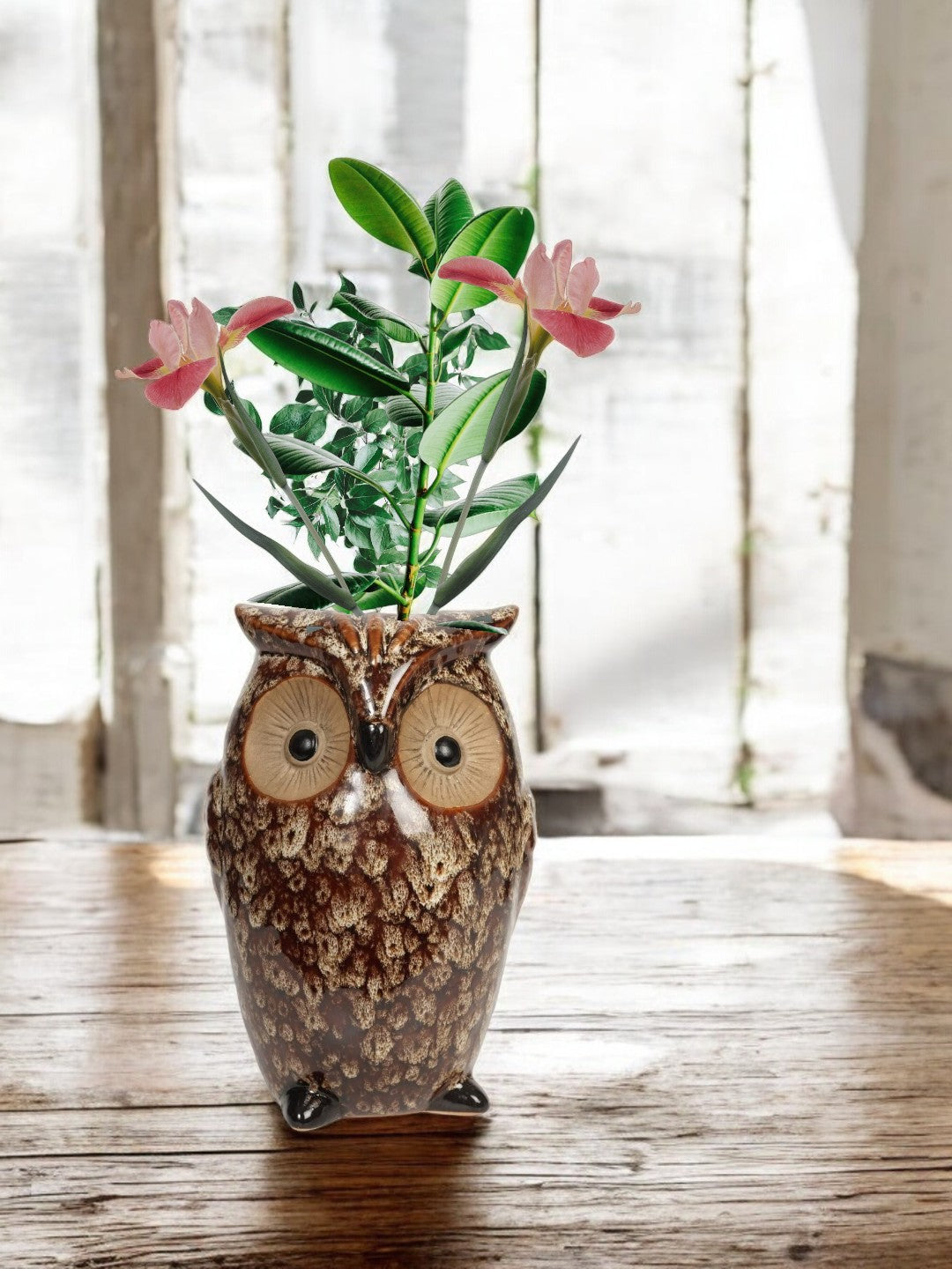 Ceramic Farmhouse Owl Vase, Ideal Gift for Weddings, House Warming, Home Office, Wonderful Accent Piece for Coffee Tables or Side Tables. P1