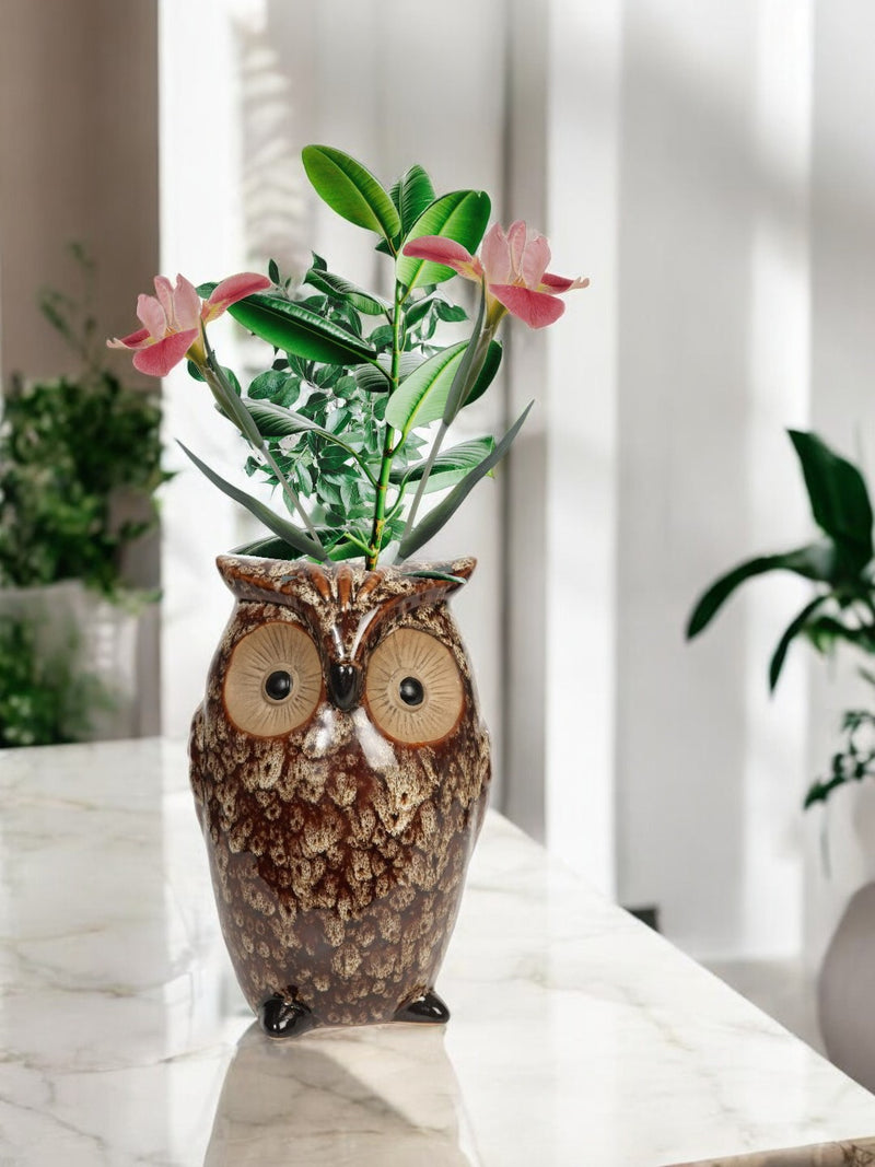 Ceramic Farmhouse Owl Vase, Ideal Gift for Weddings, House Warming, Home Office, Wonderful Accent Piece for Coffee Tables or Side Tables. P1