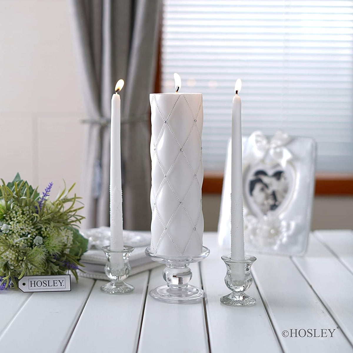 Wedding Unity Candle Set, White Color, 11.5 inches  High