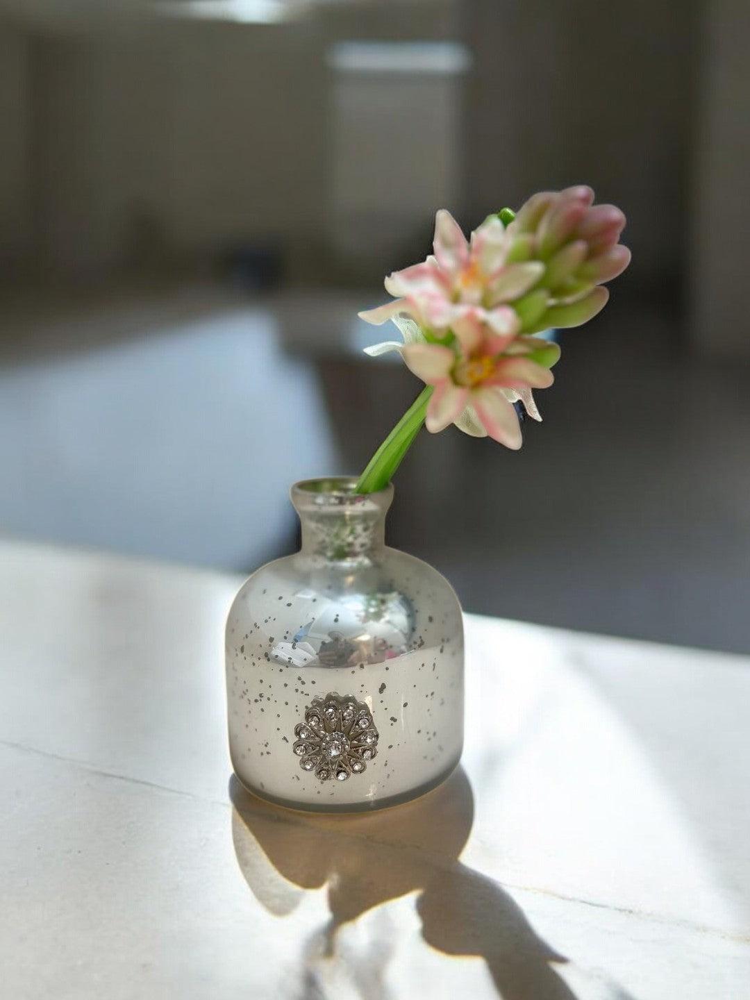 Set of 3 Mercury Glass Bottles- 3.5 Inch High Antique Silver Bud Vase. Ideal Gift for Wedding, Party, Use with Essential Oils, Replacement Diffusers & Reed Sticks, DIY, Crafts, Spa