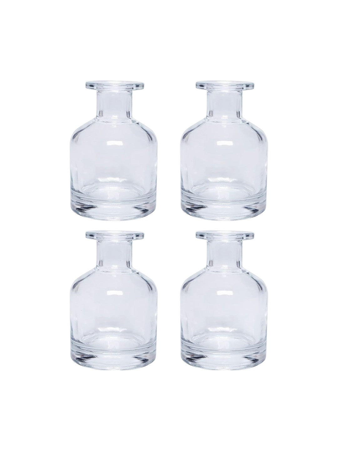 Set of 4 Glass Clear Bottles- 3.8 Inch High. Ideal Farmhouse Gift for Wedding, Party, Use with Essential Oils, Replacement Diffusers & Reed Sticks, DIY, Crafts, Spa