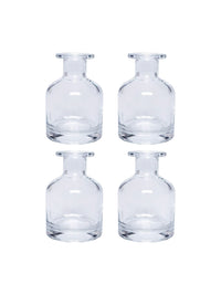 Set of 4 Glass Clear Bottles- 3.8 Inch High. Ideal Farmhouse Gift for Wedding, Party, Use with Essential Oils, Replacement Diffusers & Reed Sticks, DIY, Crafts, Spa