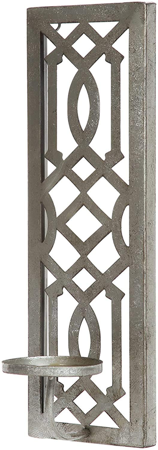 Hosley Set of 2 Iron Wall Pillar Candle Sconce 16.5 Inch High Mid Century Modern Silver. Ideal Gift Wedding Special Occasions Home Office Spa Aromatherapy , Gardens O4