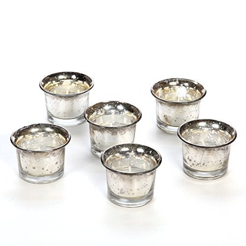 Glass  Candle Tealight Holders, Metallic Antique Finish, Set of 6