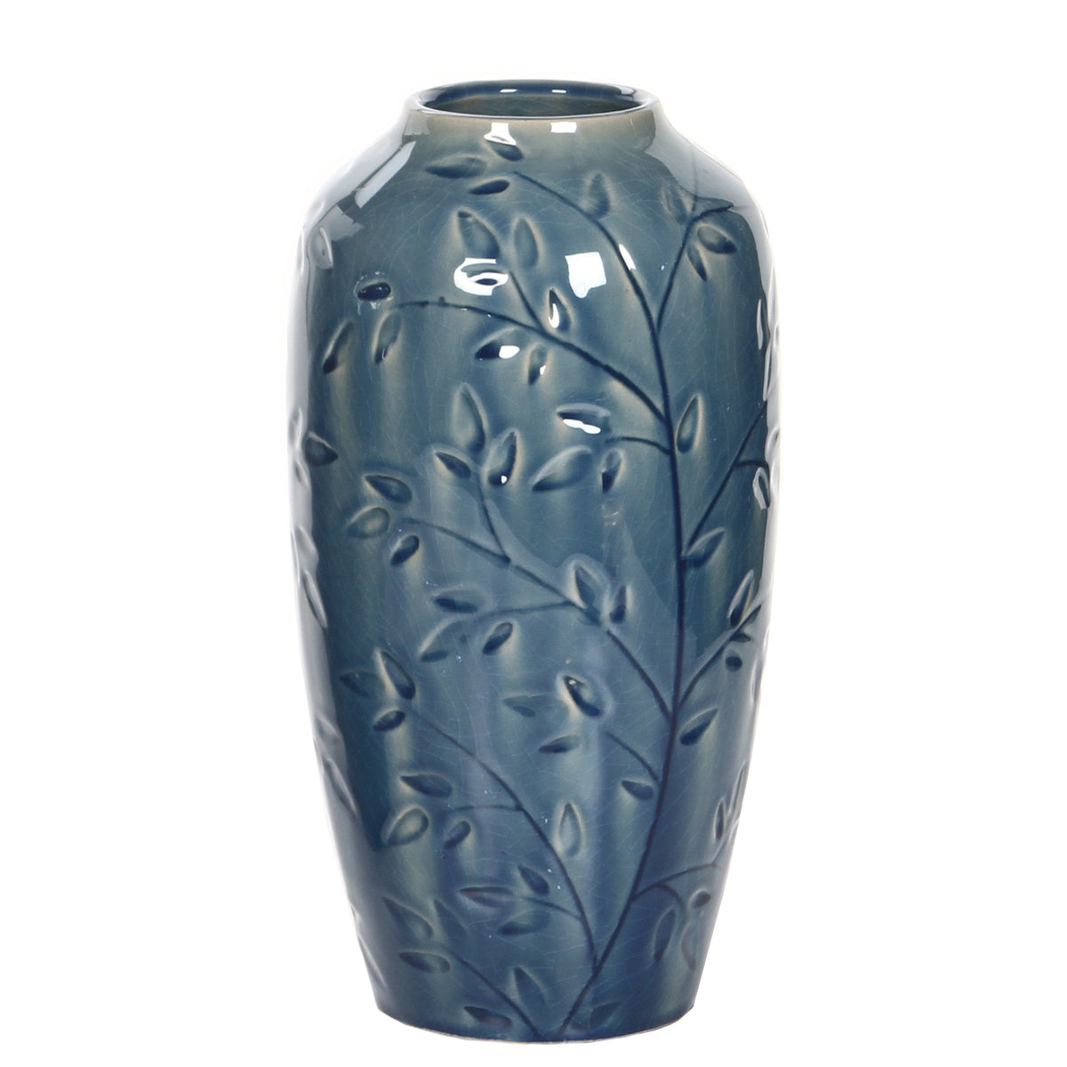 Ceramic Vase,  Blue Glazed, 11 inches High