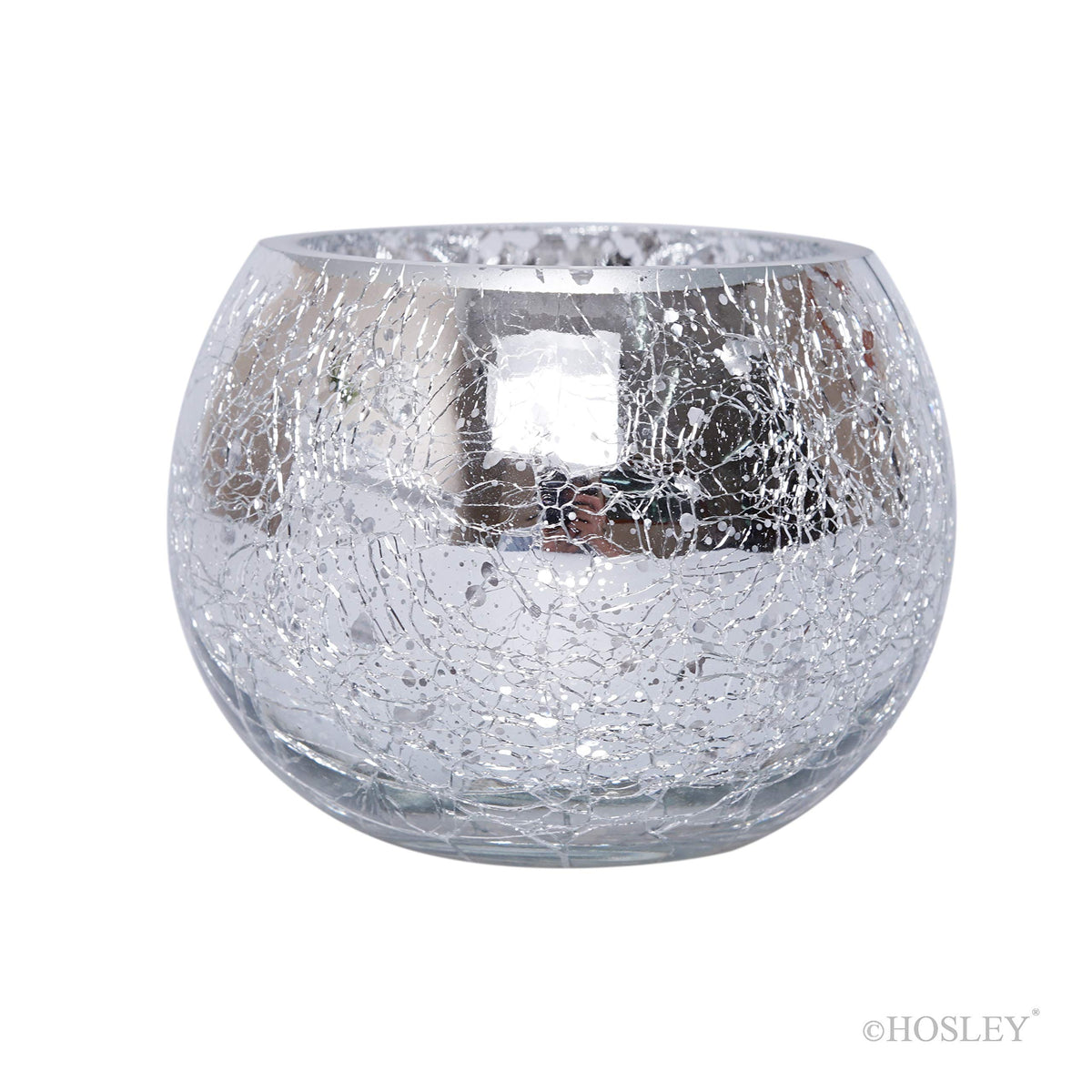 Crackle Glass Tea Light Holders | Silver | Set of 6