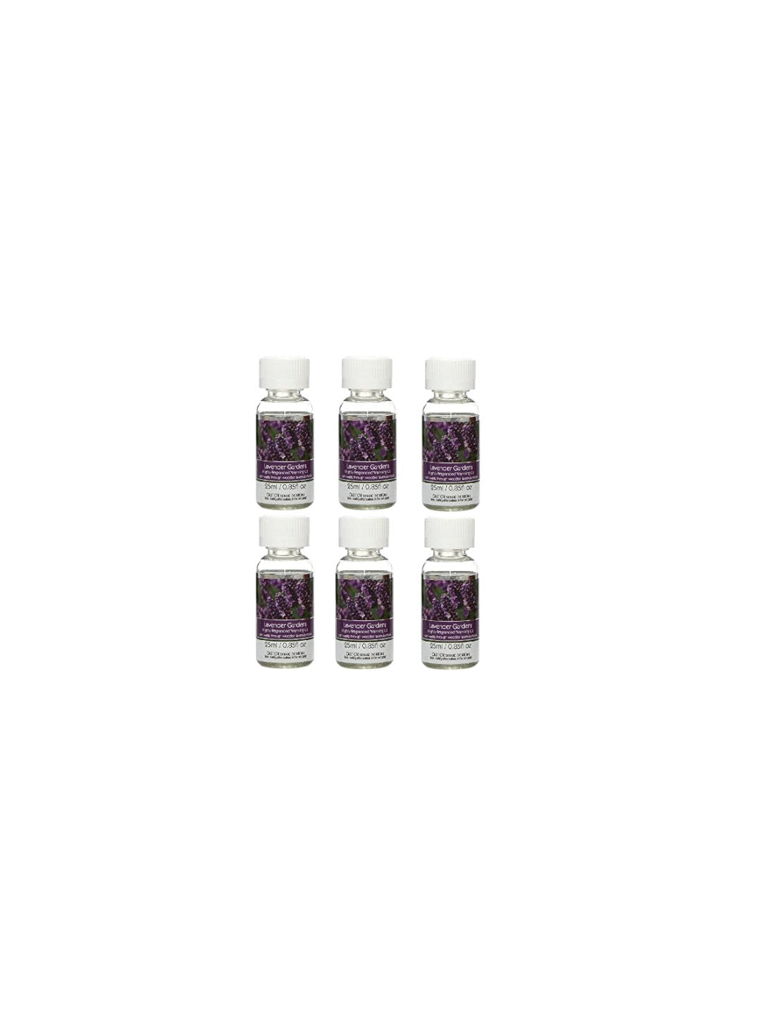 Box of 6 Premium Grade Concentrated Lavender Gardens Scented Warming Oil for Aromatherapy 25 Milliliter Each Ideal for spa Meditation Bathroom Settings