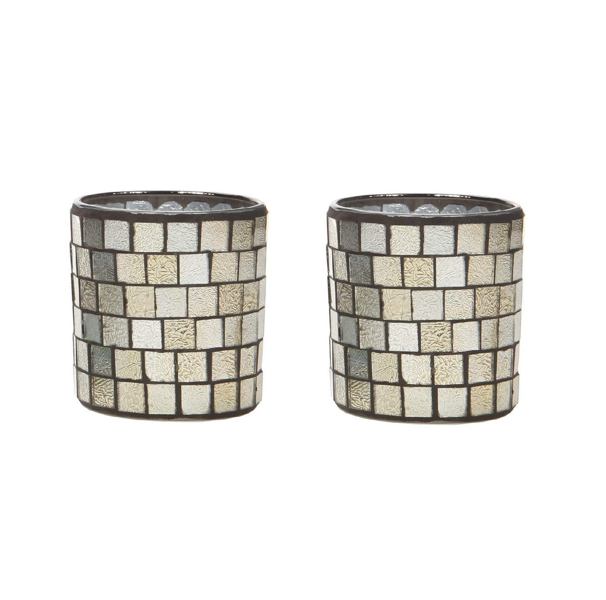 Hosley's Set of 2, 3.5'' High Silver Mosaic Candle Holders. Ideal Gift for Wedding, Party Favor, Spa, Home, Bridal, Reiki, Meditation P1