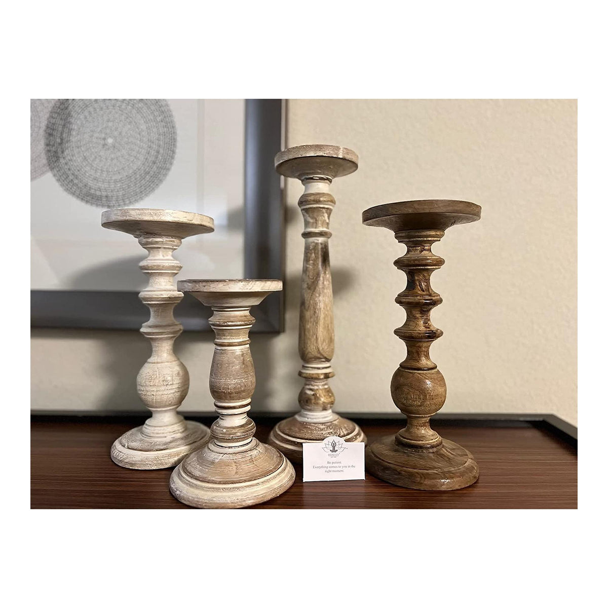 HOSLEY®  Wood Pillar Candle Holder, White Color, Set of 4, 11 inches  High each