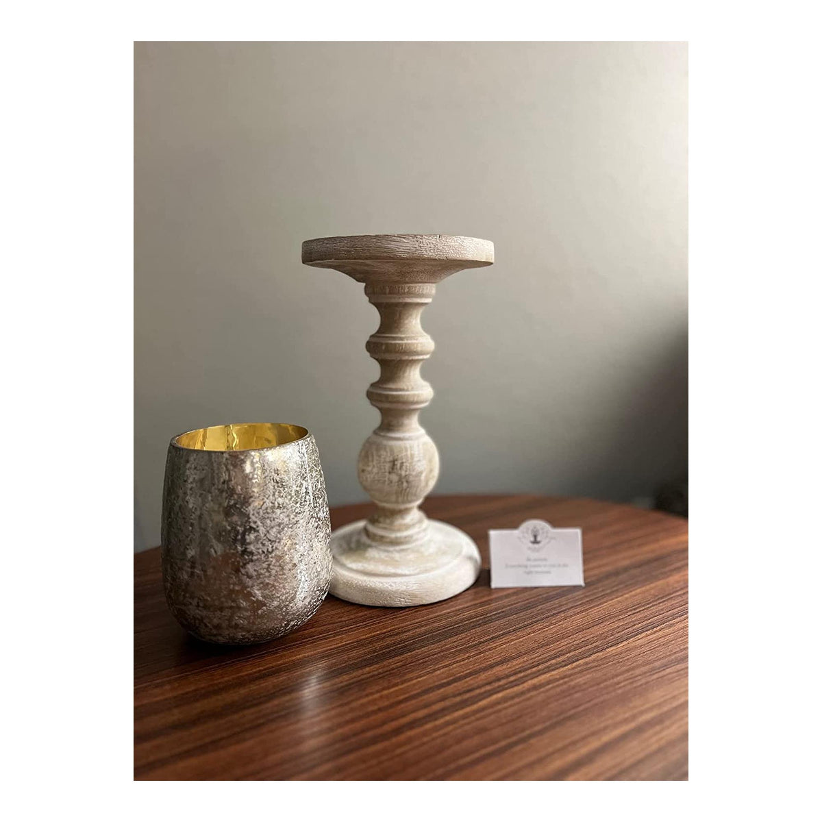 HOSLEY®  Wood Pillar Candle Holder, White Color, Set of 2, 9 inches High each
