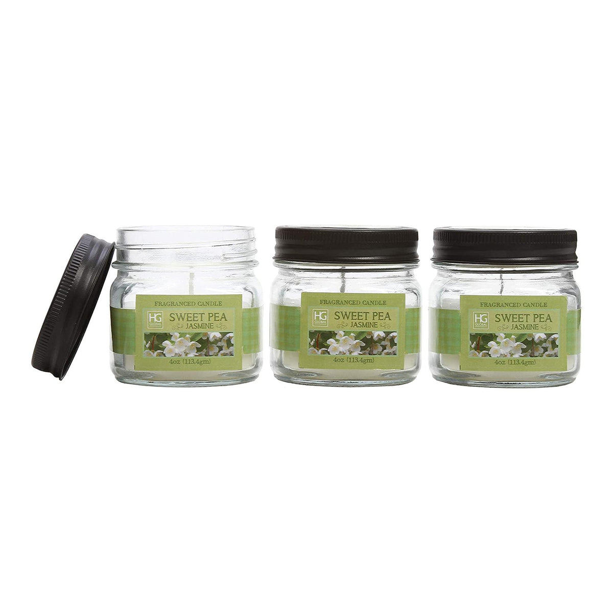 HOSLEY®  Sweet Pea Jasmine Fragrance Jar Candles, Set of 3, 4 oz. each