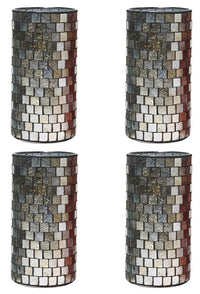 Hosley Set of 4 Mosaic Glass Tea Light Candle Holder - Your Choice of Colors and Size. Ideal Gift for Wedding Party Favor Spa home Bridal Reiki Meditation O7 (C-Silver, 7.87" High)