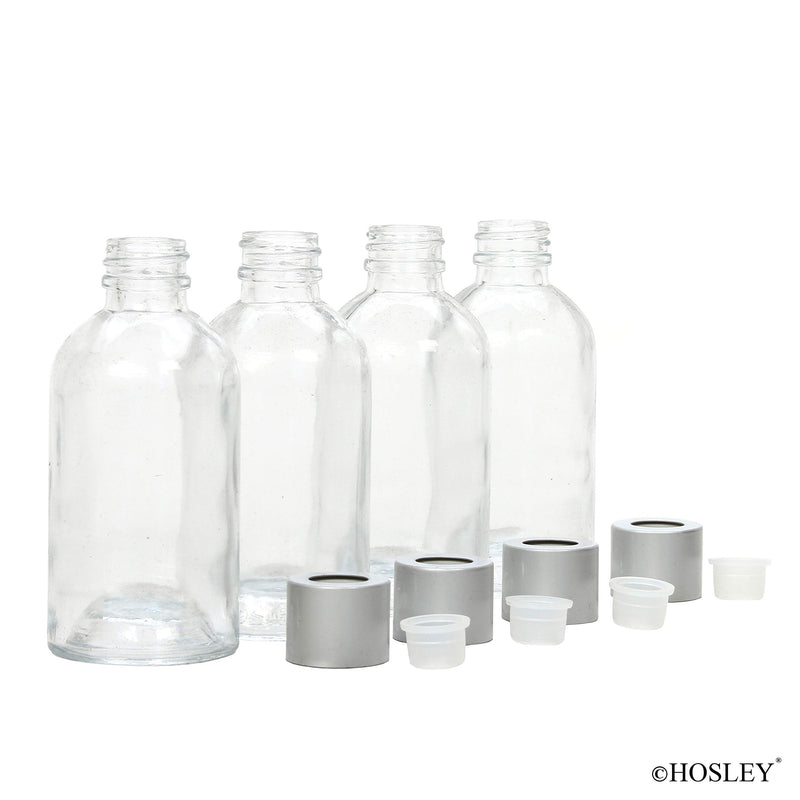 Hosley Aromatherapy Glass Diffuser Bottles with Stopper Cap Set of 4 85 Milliliter Boston Round Style Empty Great for Storing Essential Oils DIY Diffusers Craft Projects Wedding Party O9