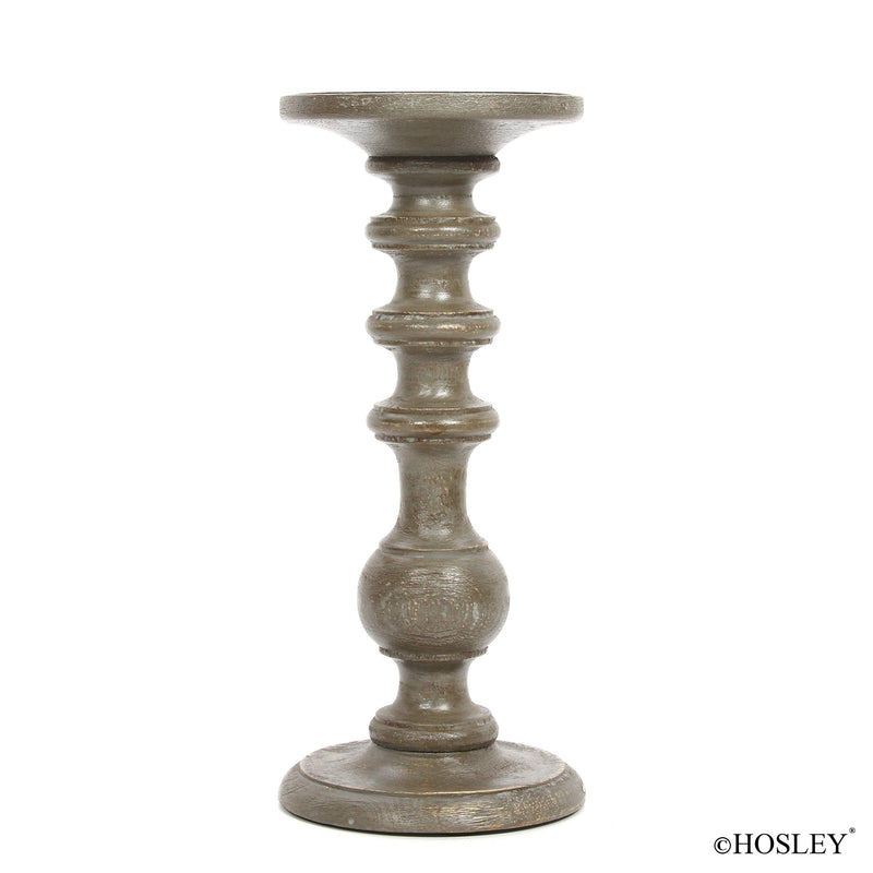 Hosley's Grey 11" High Wooden LED Pillar Candle Holder - Country style. Ideal Gift for Wedding, Party, Home, Spa, Reiki, Aromatherapy, LED/Votive Candle Gardens W1