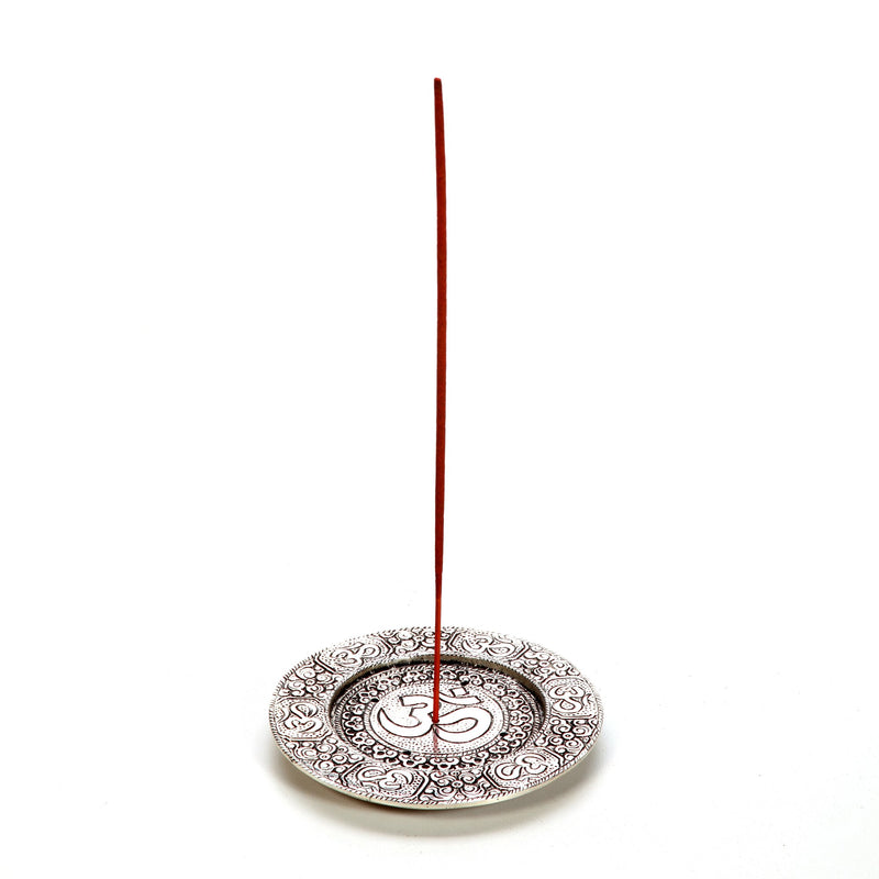 Hosley Tibetan Style Aluminum Incense Sticks Burner for Aromatherapy and Home Ambiance Aged Silver Finish 4.5" Diameter