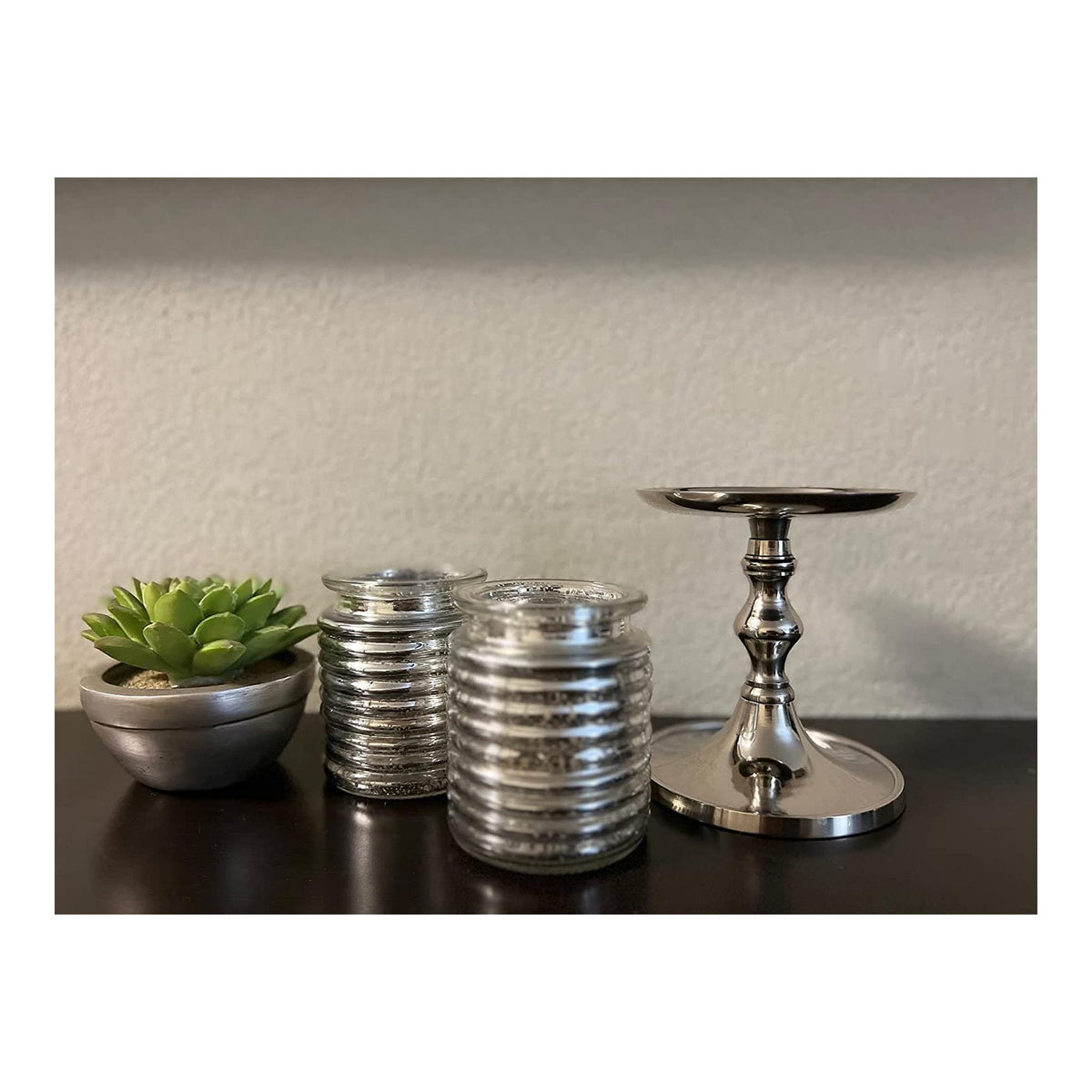HOSLEY®  Metal Pillar Holder, Silver Finish, Set of 2, 5 inches High each