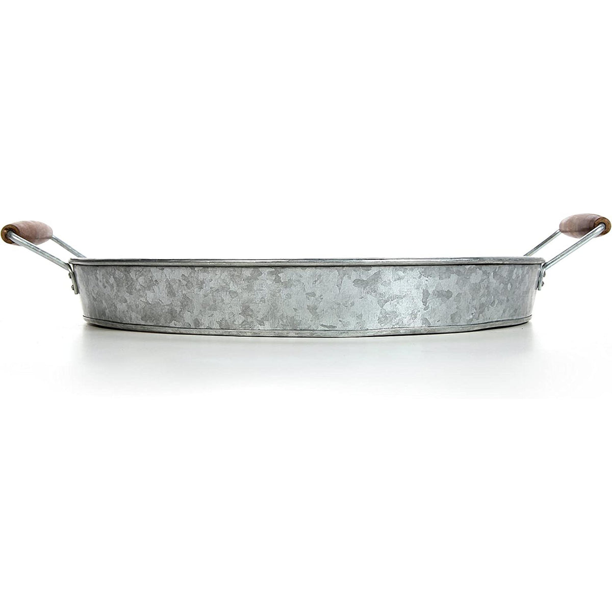 HOSLEY® Iron Galvanized Tray with Wooden Handles, 16 inches Diameter (handle to handle 19.69 inches)