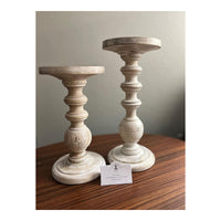 HOSLEY®  Wood Pillar Candle Holder, White Color, Set of 2, 11 inches High each