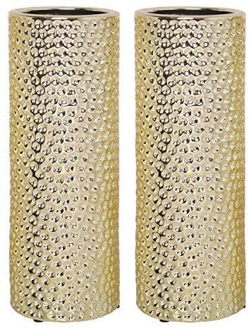 Set of 2 Gold Ceramic Vases 12 High- Great Gift for Wedding, Home, Spa, Aromatherapy, Kitchen P9