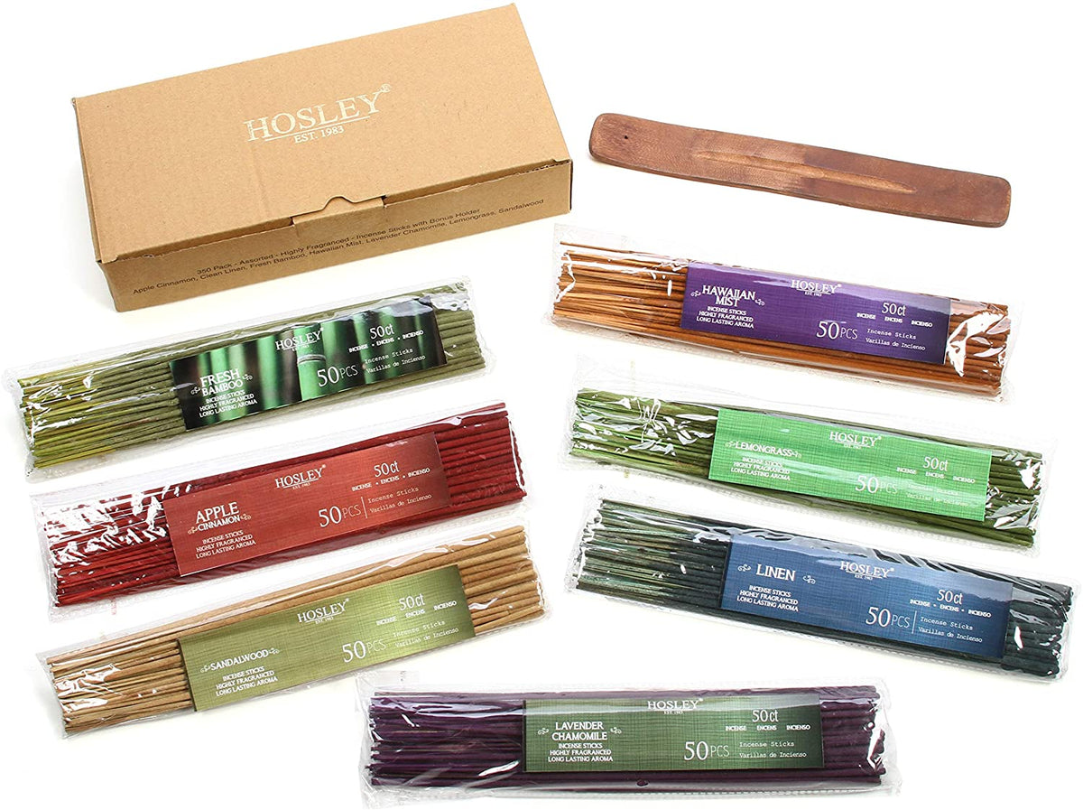 350pk Assorted Fragrances Incense Sticks, Apple Cinnamon, Tropical Hawaiian Mist, Sandalwood, Linen, Fresh Bamboo, Lemongrass and Lavender Chamomile