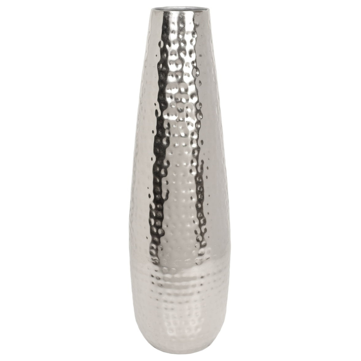 Metal Teardrop Hammered Vase,  Silver Finish, 16.5 Inches High